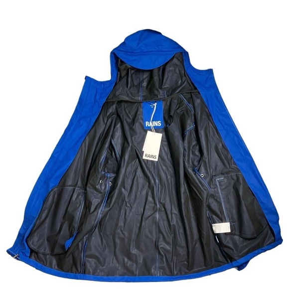 RAINS Unisex Storm Breaker Hooded Raincoat Jacket Waves Blue Size Extra Small - Picture 7 of 7